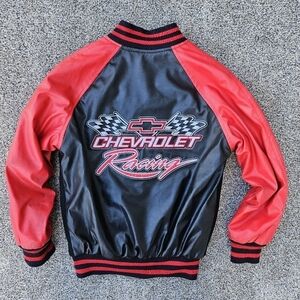 Chevy Chevrolet Racing Wool Jacket Coat Faux Leather Steve Barrys Kids M (8)